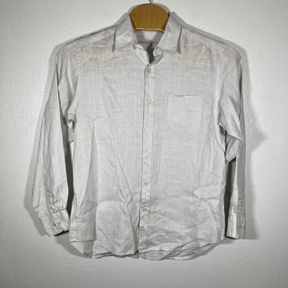 Tommy Bahama Shirt Men's Med Button Up Long Sleeve 100% Linen Gray Casual - Picture 2 of 6